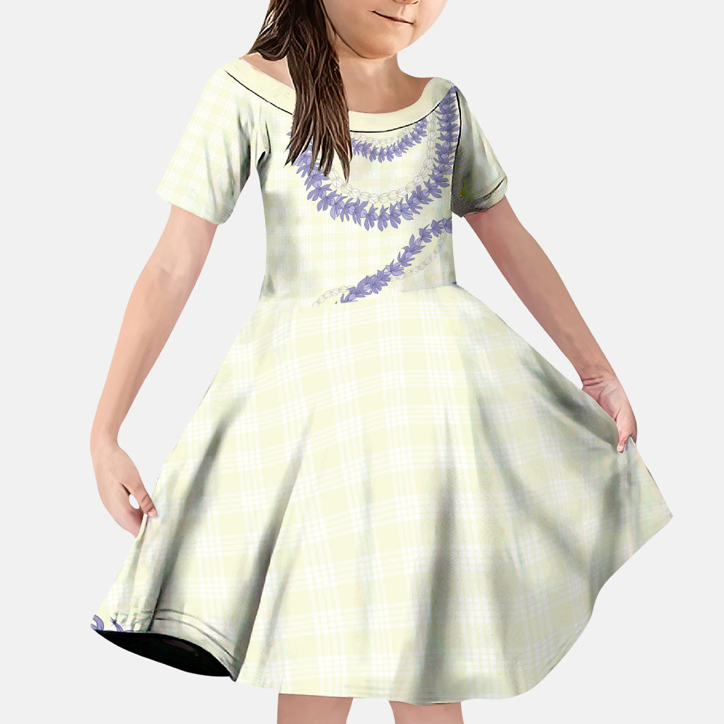 Hawaii Honohono Palaka Motifs Family Matching Off Shoulder Short Dress and Hawaiian Shirt Hawaiian Orchid Lei