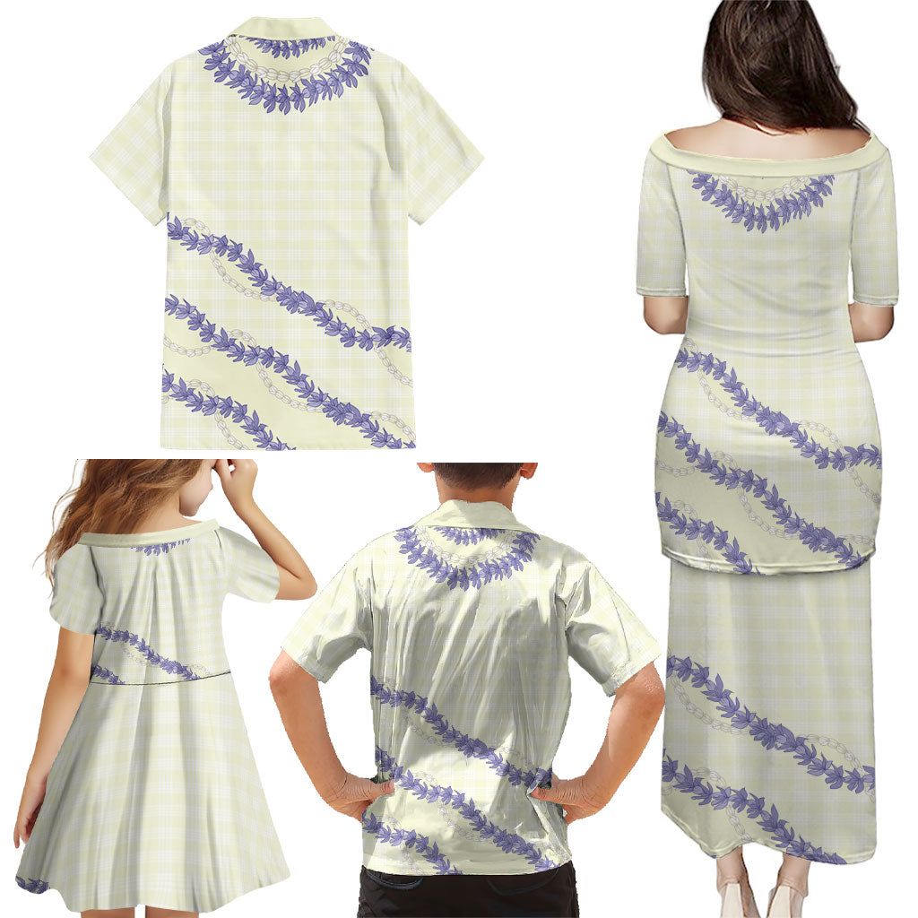 Hawaii Honohono Palaka Motifs Family Matching Puletasi and Hawaiian Shirt Hawaiian Orchid Lei