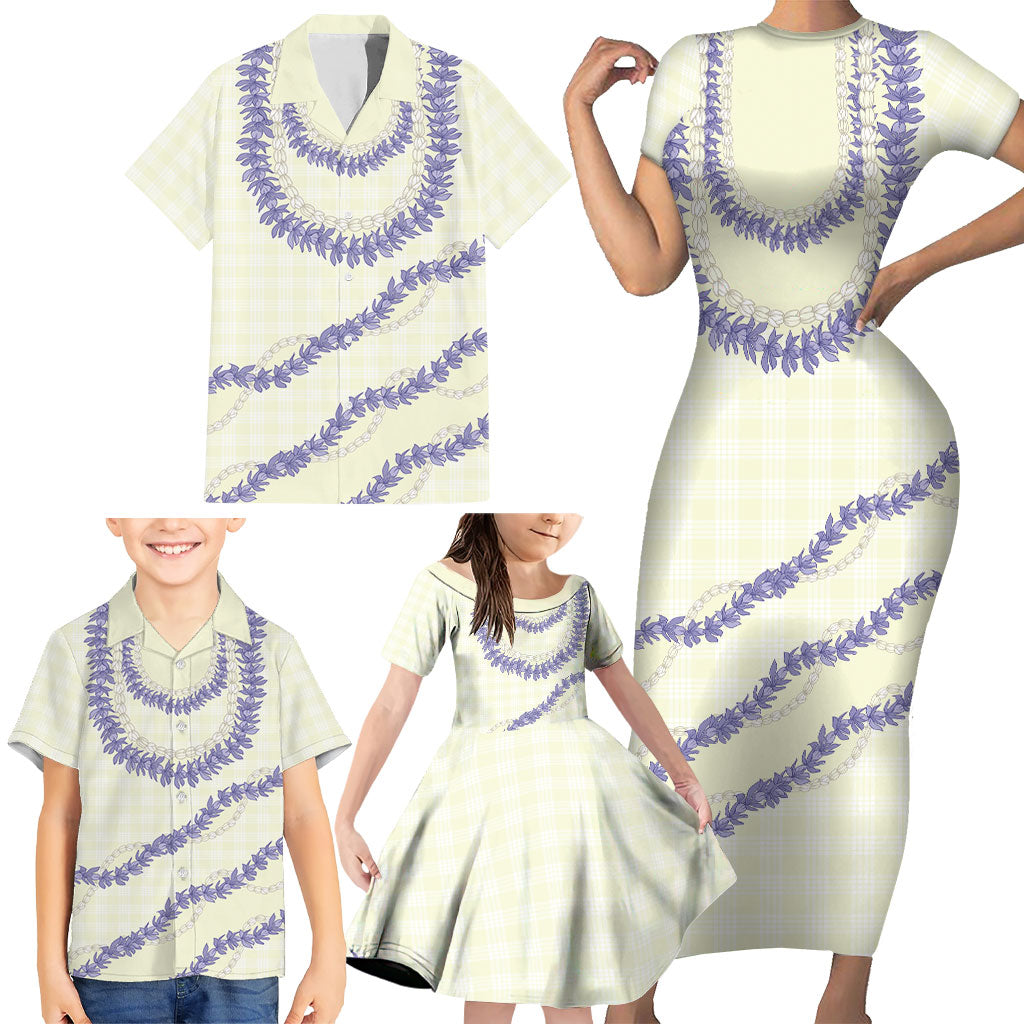 Hawaii Honohono Palaka Motifs Family Matching Short Sleeve Bodycon Dress and Hawaiian Shirt Hawaiian Orchid Lei
