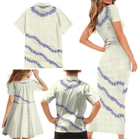 Hawaii Honohono Palaka Motifs Family Matching Short Sleeve Bodycon Dress and Hawaiian Shirt Hawaiian Orchid Lei