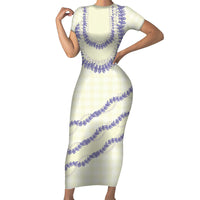 Hawaii Honohono Palaka Motifs Family Matching Short Sleeve Bodycon Dress and Hawaiian Shirt Hawaiian Orchid Lei