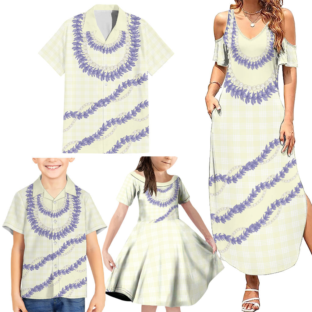 Hawaii Honohono Palaka Motifs Family Matching Summer Maxi Dress and Hawaiian Shirt Hawaiian Orchid Lei