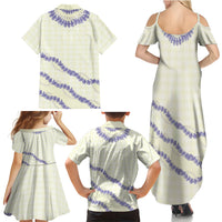 Hawaii Honohono Palaka Motifs Family Matching Summer Maxi Dress and Hawaiian Shirt Hawaiian Orchid Lei