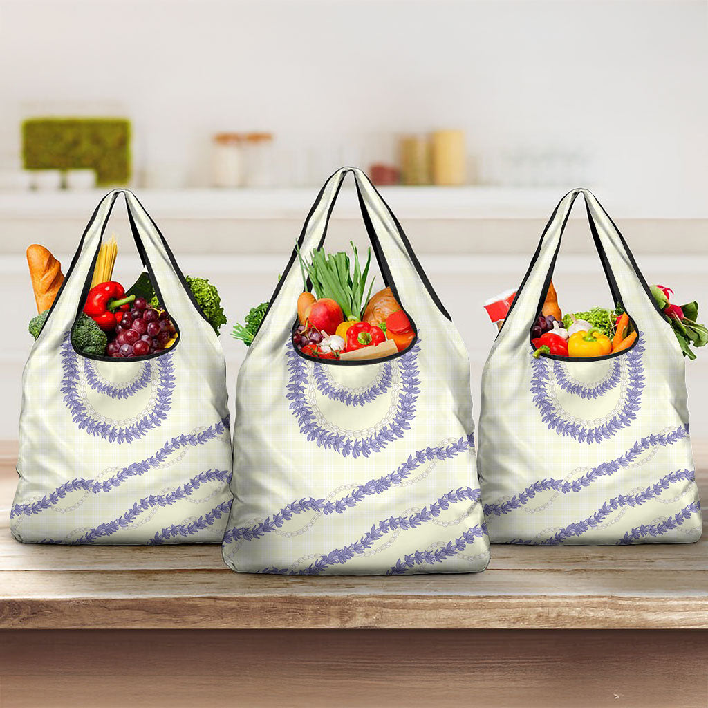Hawaii Honohono Palaka Motifs Grocery Bag Hawaiian Orchid Lei LT14 3-pack One Size Cream - Polynesian Pride