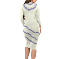 Hawaii Honohono Palaka Motifs Long Sleeve Bodycon Dress Hawaiian Orchid Lei