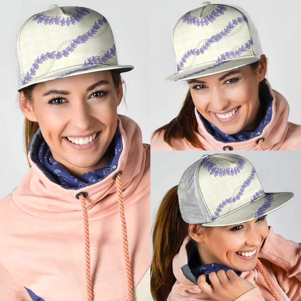 Hawaii Honohono Palaka Motifs Mesh Trucker Cap Hawaiian Orchid Lei