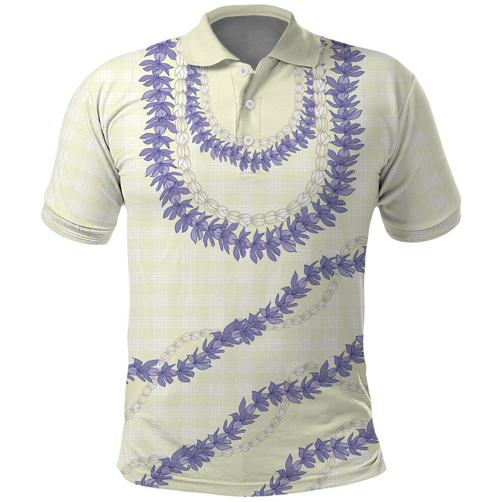 Hawaii Honohono Palaka Motifs Polo Shirt Hawaiian Orchid Lei LT14 Cream - Polynesian Pride