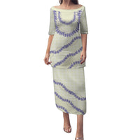 Hawaii Honohono Palaka Motifs Puletasi Hawaiian Orchid Lei LT14 Long Dress Cream - Polynesian Pride