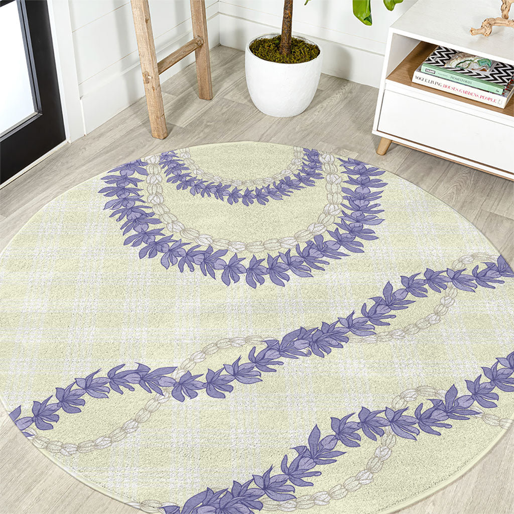 Hawaii Honohono Palaka Motifs Round Carpet Hawaiian Orchid Lei LT14 Cream - Polynesian Pride