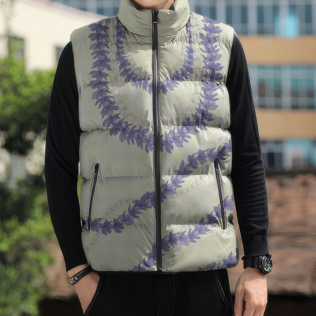 Hawaii Honohono Palaka Motifs Sleeveless Puffer Jacket Hawaiian Orchid Lei LT14 - Polynesian Pride