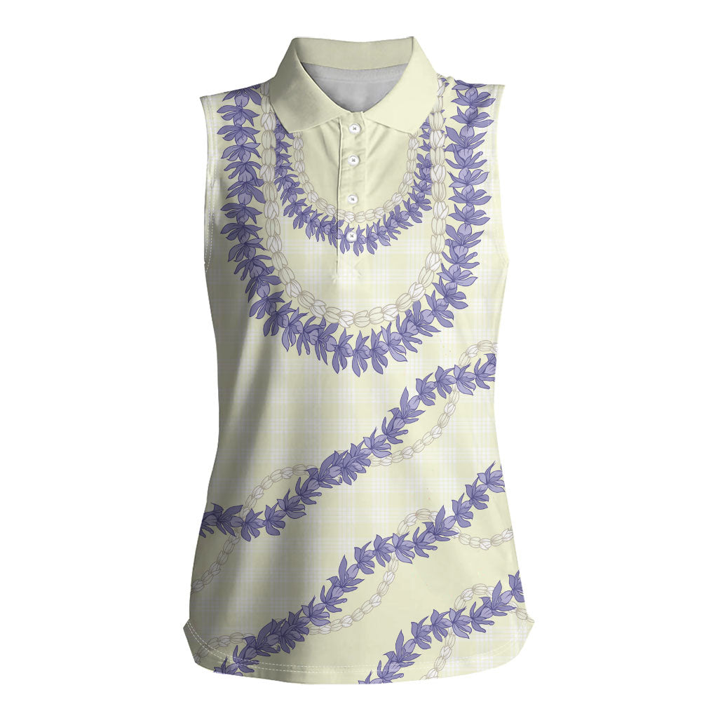 Hawaii Honohono Palaka Motifs Women Sleeveless Polo Shirt Hawaiian Orchid Lei LT14 Female Cream - Polynesian Pride