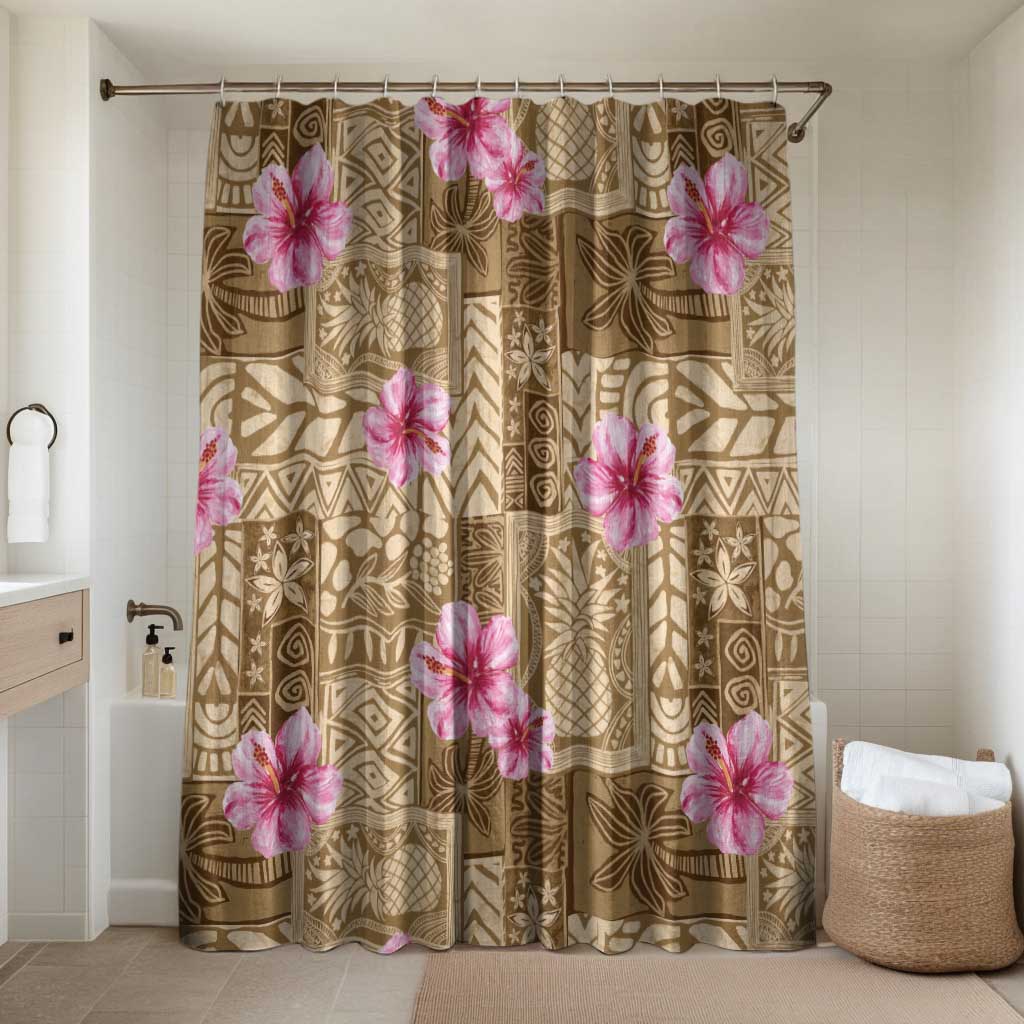 Beige Hawaii Hibiscus With Tropical Flowers Motifs Bathroom Set - Polynesian Pride