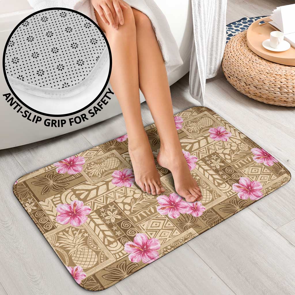 Beige Hawaii Hibiscus With Tropical Flowers Motifs Bathroom Set - Polynesian Pride