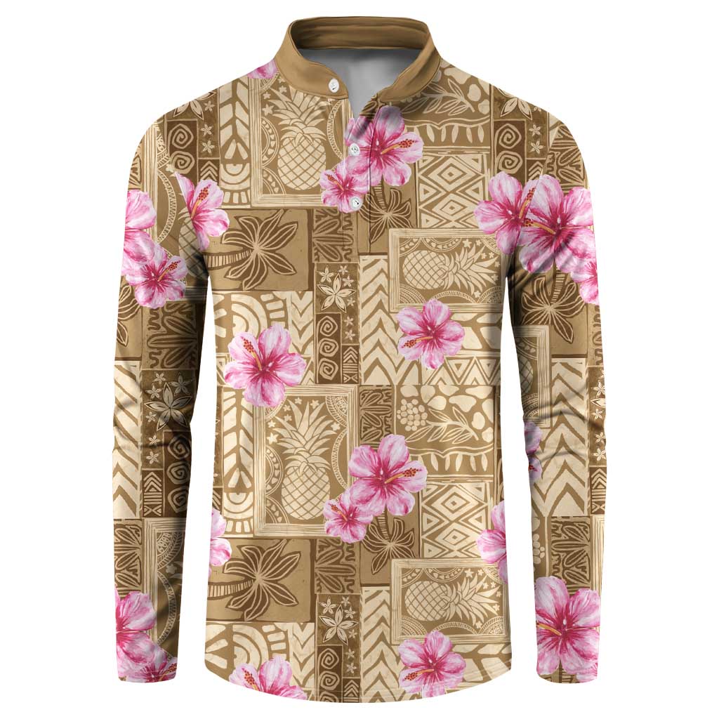 Beige Hawaii Hibiscus With Tropical Flowers Motifs Button Sweatshirt - Polynesian Pride