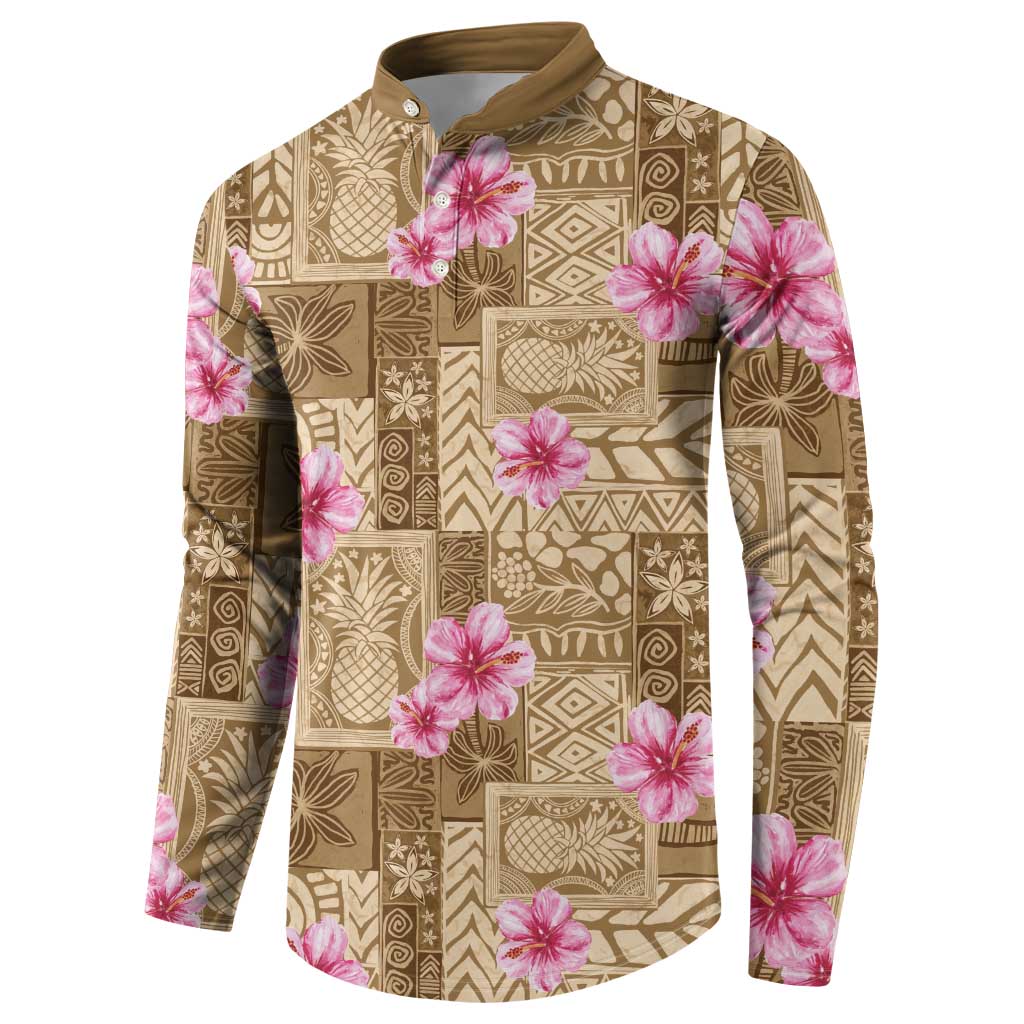 Beige Hawaii Hibiscus With Tropical Flowers Motifs Button Sweatshirt - Polynesian Pride