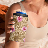Beige Hawaii Hibiscus With Tropical Flowers Motifs 4 in 1 Can Cooler Tumbler - Polynesian Pride