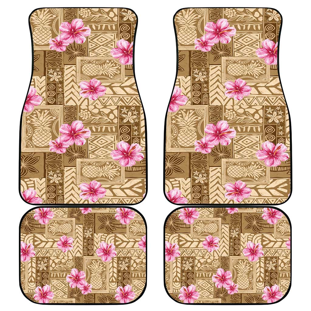 Beige Hawaii Hibiscus With Tropical Flowers Motifs Car Mats - Polynesian Pride