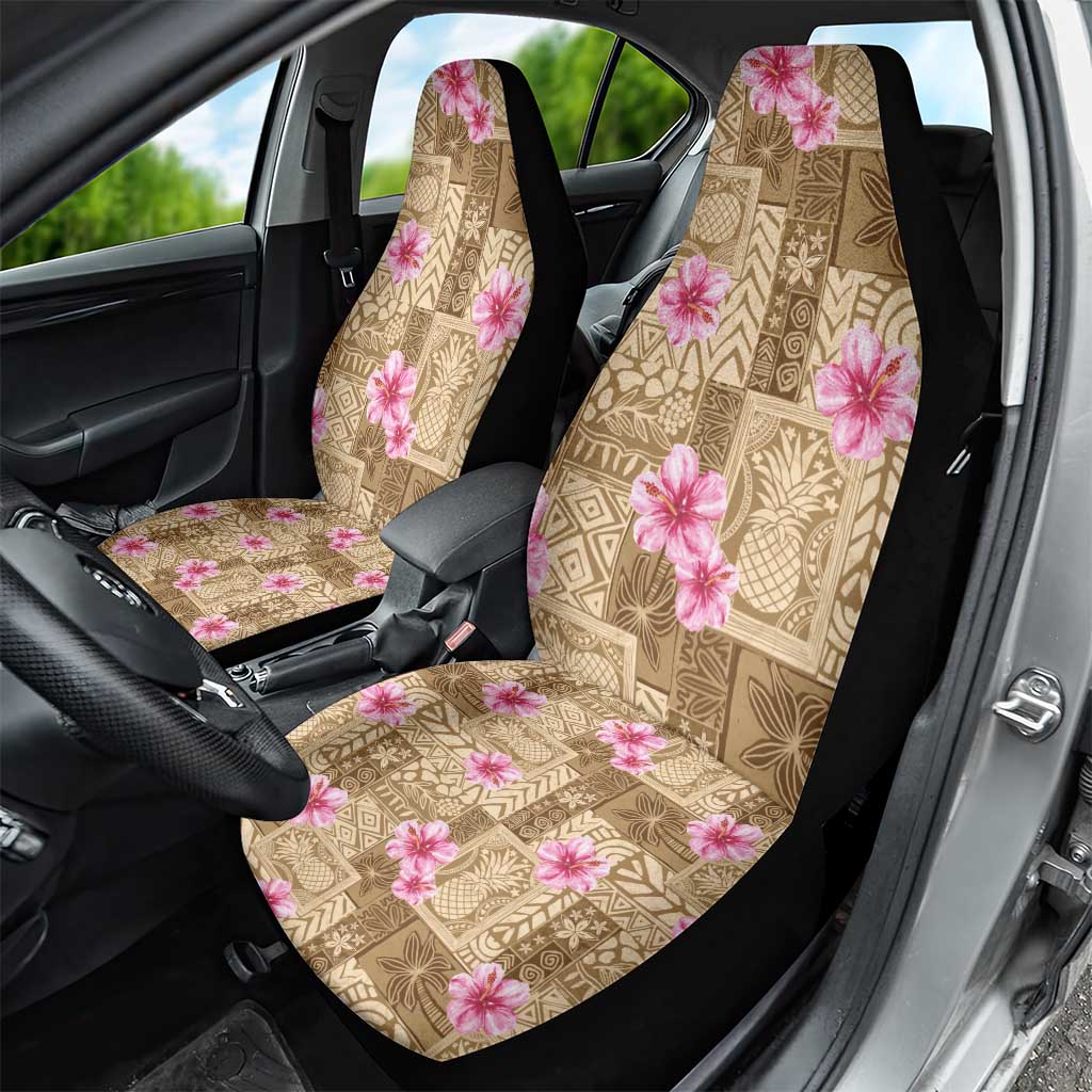 Beige Hawaii Hibiscus With Tropical Flowers Motifs Car Seat Cover - Polynesian Pride