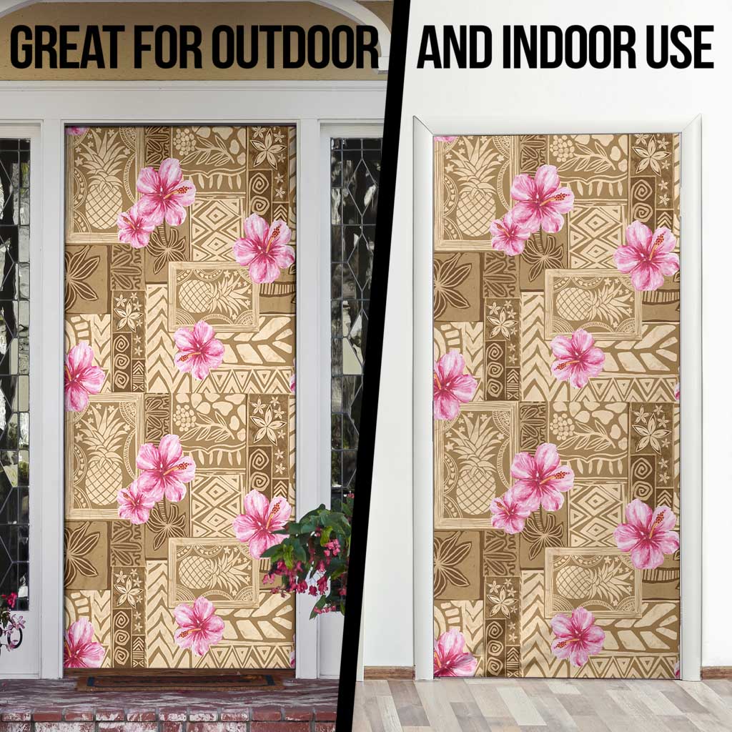 Beige Hawaii Hibiscus With Tropical Flowers Motifs Door Cover - Polynesian Pride