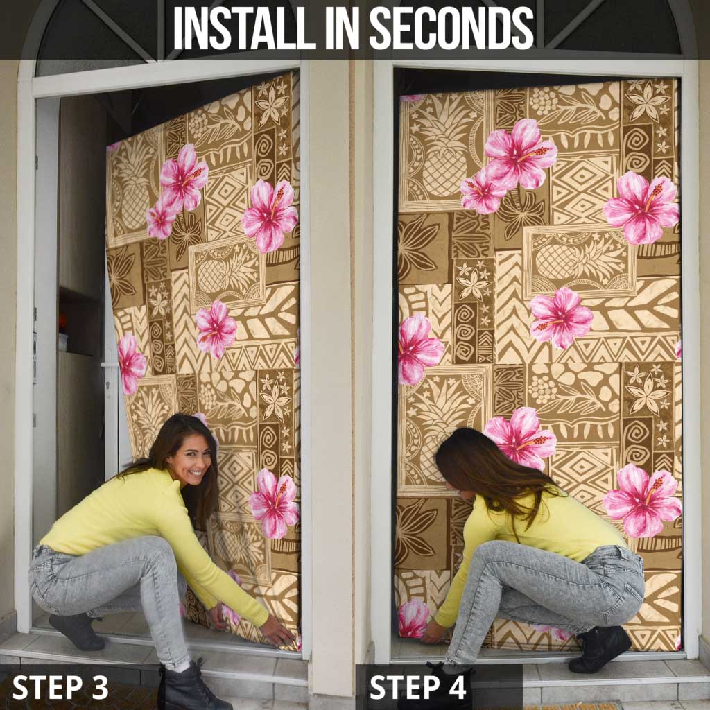 Beige Hawaii Hibiscus With Tropical Flowers Motifs Door Cover - Polynesian Pride