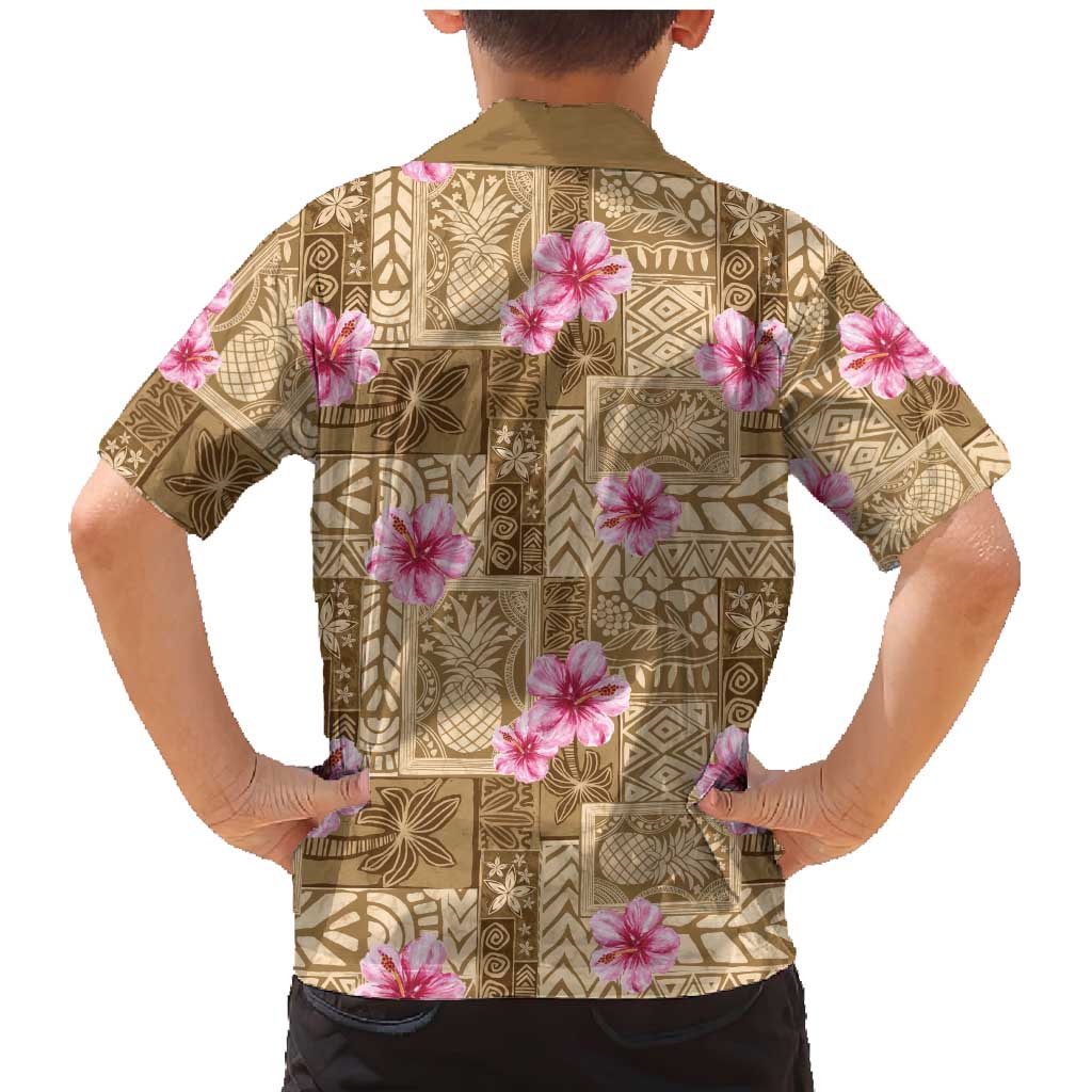 Beige Hawaii Hibiscus With Tropical Flowers Motifs Family Matching Mermaid Dress and Hawaiian Shirt - Polynesian Pride