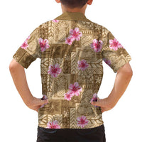Beige Hawaii Hibiscus With Tropical Flowers Motifs Family Matching Puletasi and Hawaiian Shirt - Polynesian Pride