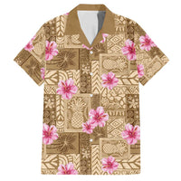 Beige Hawaii Hibiscus With Tropical Flowers Motifs Family Matching Puletasi and Hawaiian Shirt - Polynesian Pride