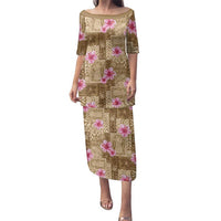 Beige Hawaii Hibiscus With Tropical Flowers Motifs Family Matching Puletasi and Hawaiian Shirt - Polynesian Pride