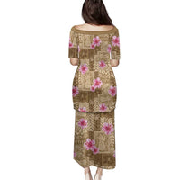 Beige Hawaii Hibiscus With Tropical Flowers Motifs Family Matching Puletasi and Hawaiian Shirt - Polynesian Pride