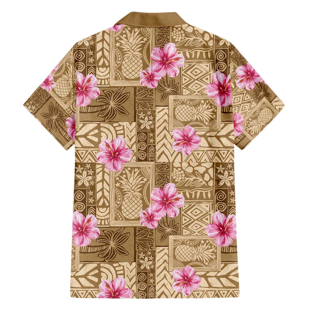Beige Hawaii Hibiscus With Tropical Flowers Motifs Family Matching Tank Maxi Dress and Hawaiian Shirt - Polynesian Pride