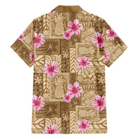 Beige Hawaii Hibiscus With Tropical Flowers Motifs Family Matching Tank Maxi Dress and Hawaiian Shirt - Polynesian Pride