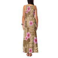 Beige Hawaii Hibiscus With Tropical Flowers Motifs Family Matching Tank Maxi Dress and Hawaiian Shirt - Polynesian Pride