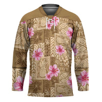 Beige Hawaii Hibiscus With Tropical Flowers Motifs Hockey Jersey - Polynesian Pride