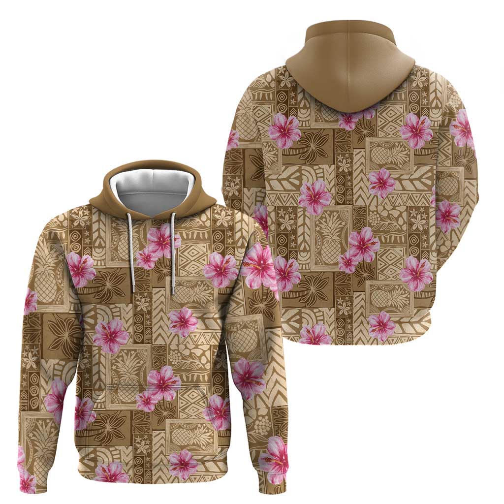 Beige Hawaii Hibiscus With Tropical Flowers Motifs Hoodie - Polynesian Pride