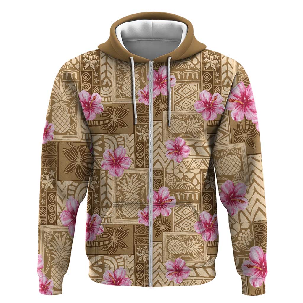 Beige Hawaii Hibiscus With Tropical Flowers Motifs Hoodie - Polynesian Pride