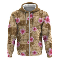 Beige Hawaii Hibiscus With Tropical Flowers Motifs Hoodie - Polynesian Pride