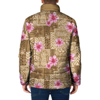 Beige Hawaii Hibiscus With Tropical Flowers Motifs Padded Jacket LT14 - Polynesian Pride