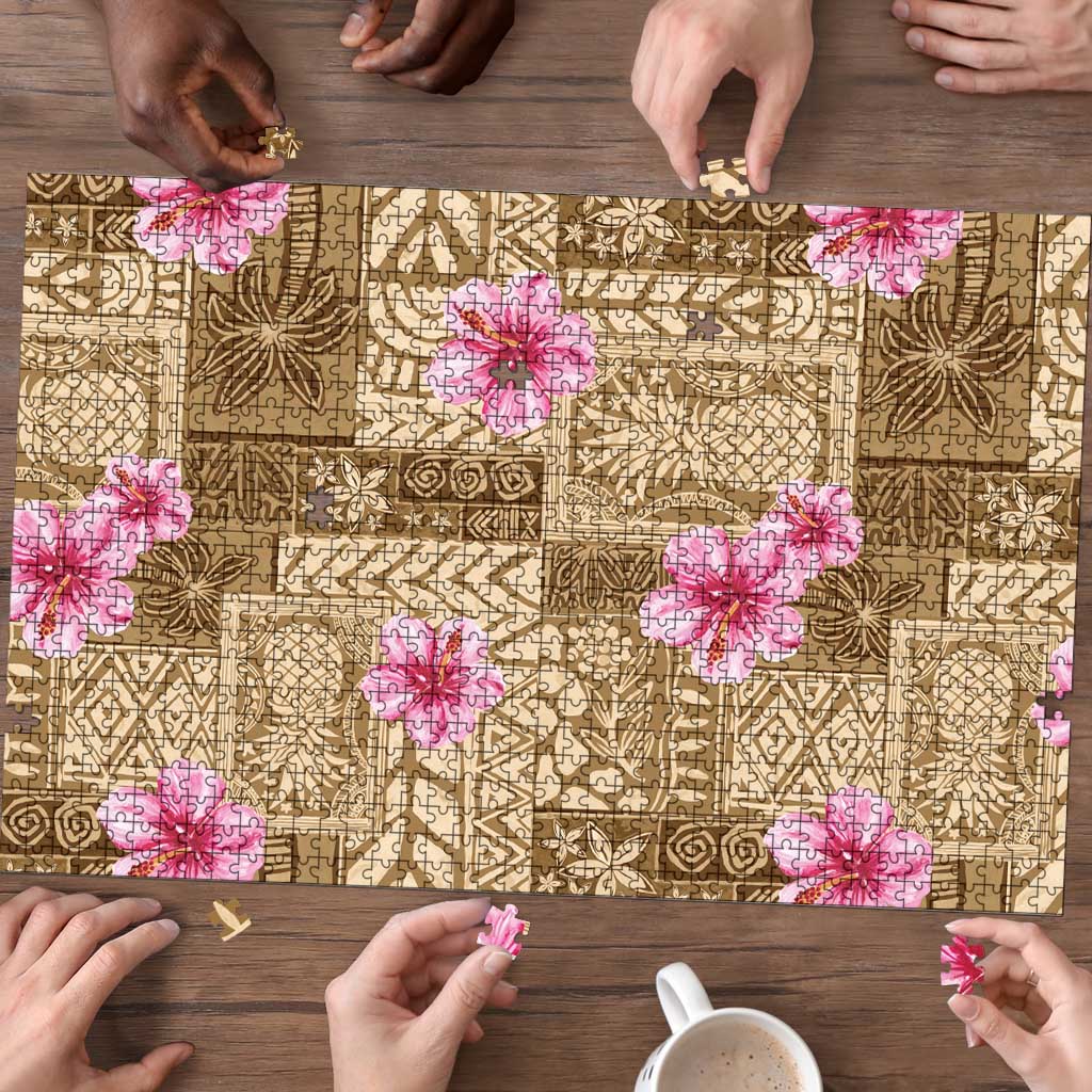Beige Hawaii Hibiscus With Tropical Flowers Motifs Puzzle LT14 - Polynesian Pride