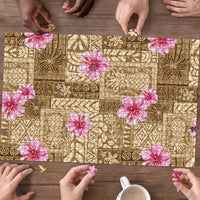 Beige Hawaii Hibiscus With Tropical Flowers Motifs Puzzle LT14 - Polynesian Pride