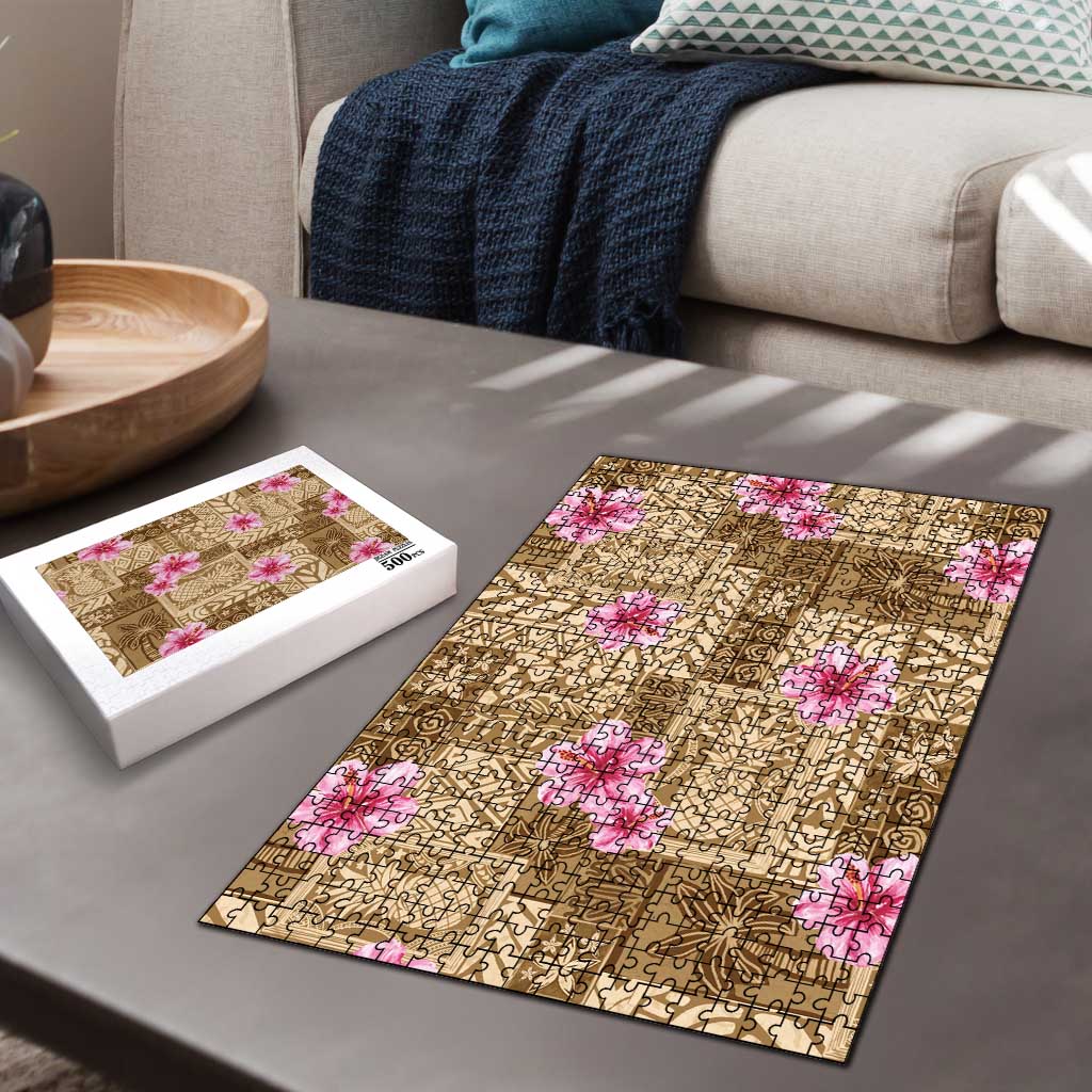 Beige Hawaii Hibiscus With Tropical Flowers Motifs Puzzle LT14 - Polynesian Pride