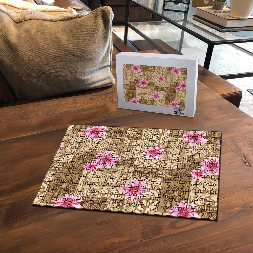 Beige Hawaii Hibiscus With Tropical Flowers Motifs Puzzle LT14 - Polynesian Pride