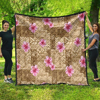 Beige Hawaii Hibiscus With Tropical Flowers Motifs Quilt - Polynesian Pride