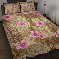 Beige Hawaii Hibiscus With Tropical Flowers Motifs Quilt Bed Set - Polynesian Pride