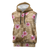 Beige Hawaii Hibiscus With Tropical Flowers Motifs Sleeveless Hoodie LT14 Beige - Polynesian Pride