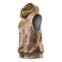 Beige Hawaii Hibiscus With Tropical Flowers Motifs Sleeveless Hoodie LT14 - Polynesian Pride