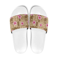Beige Hawaii Hibiscus With Tropical Flowers Motifs Slide Sandals LT14 Beige - Polynesian Pride