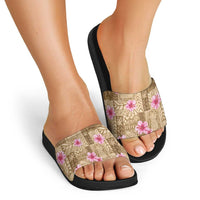 Beige Hawaii Hibiscus With Tropical Flowers Motifs Slide Sandals LT14 - Polynesian Pride