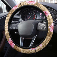 Beige Hawaii Hibiscus With Tropical Flowers Motifs Steering Wheel Cover - Polynesian Pride