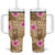 Beige Hawaii Hibiscus With Tropical Flowers Motifs Tumbler With Handle - Polynesian Pride