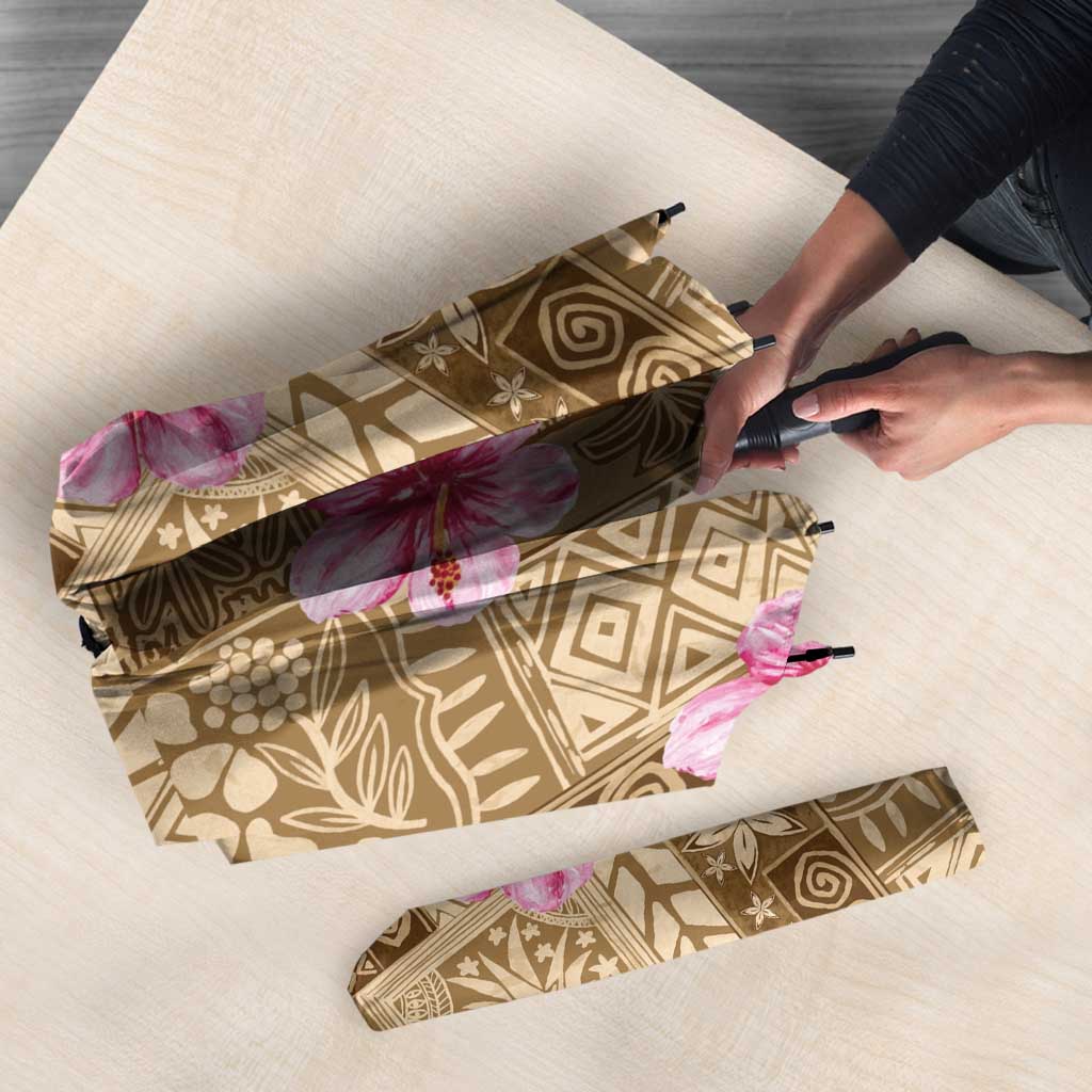 Beige Hawaii Hibiscus With Tropical Flowers Motifs Umbrella - Polynesian Pride